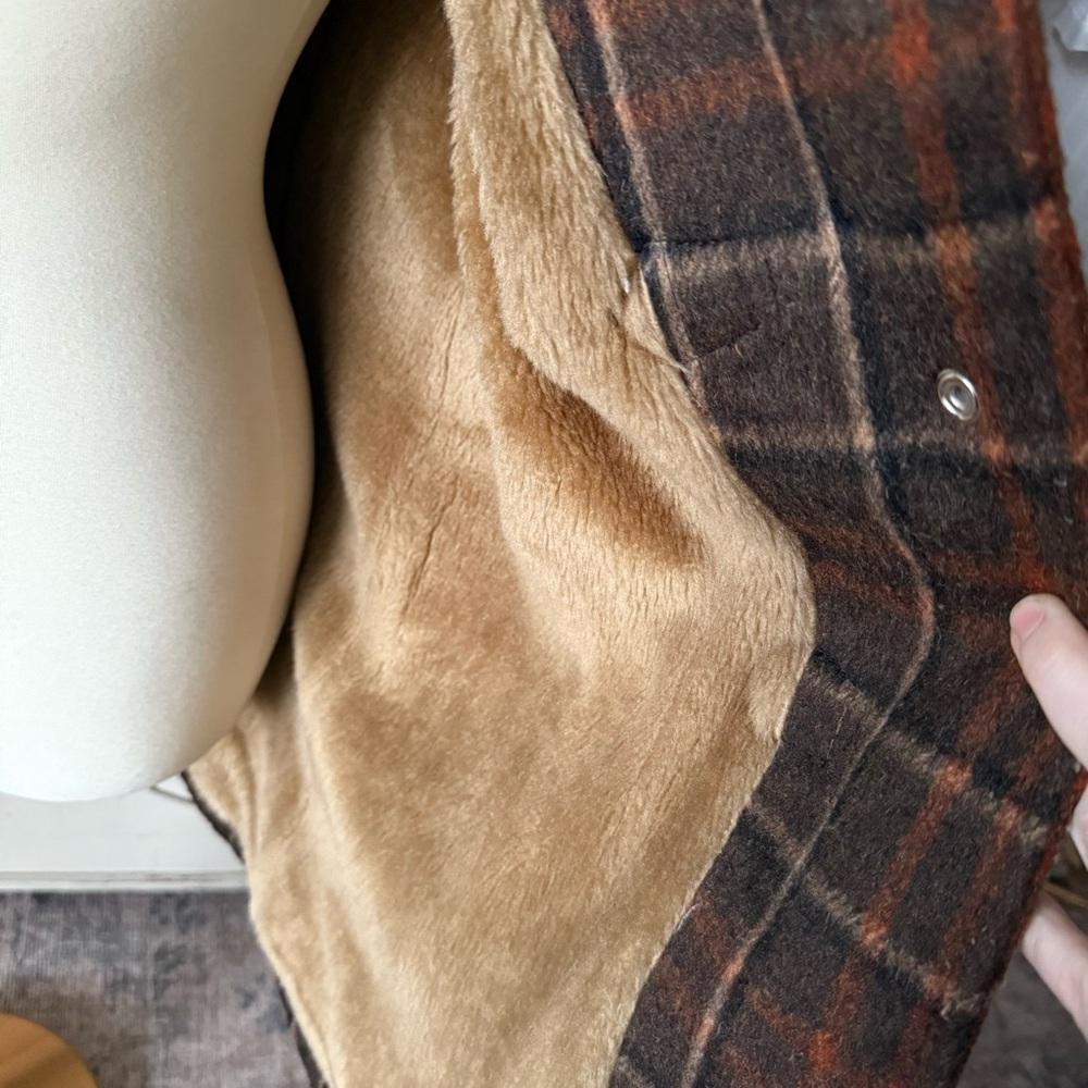 Womens Brown Plaid Toggle Coat with Faux Fur Hood - Picture 4 of 4